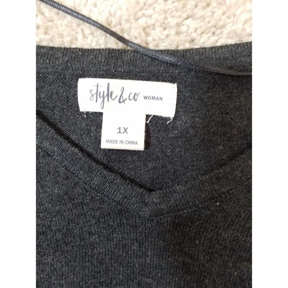 Style & Co Woman~Plus Sz 1X~Dark Gray Ruffled-Sleeve Pullover Stretch NWT$56.50 - Picture 2 of 8